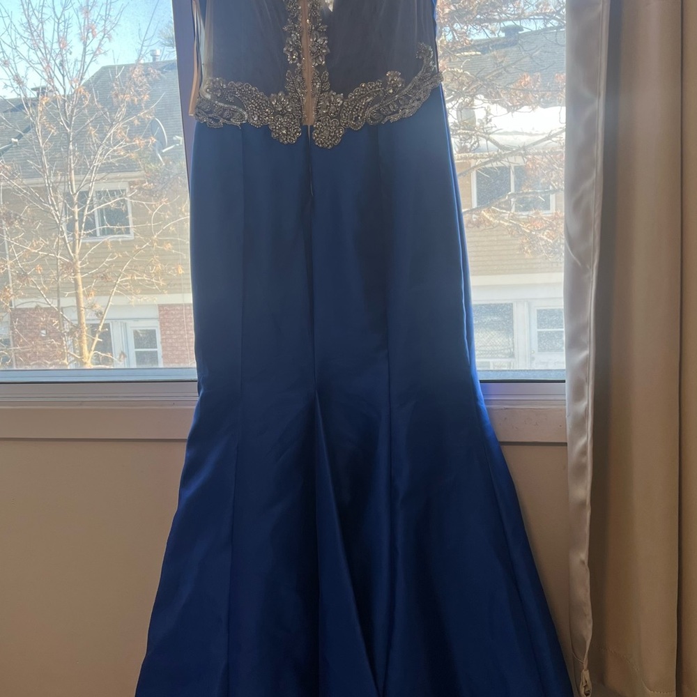 Elegant Blue Gown with Silver Embellishments